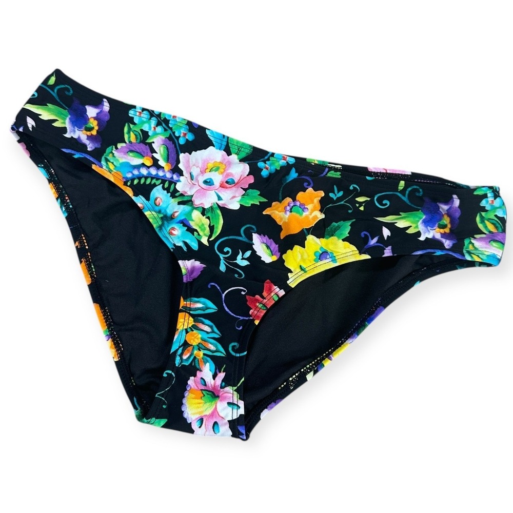 Nine West Women's Floral Bikini Bottoms Classic Coverage Black Multi Size L